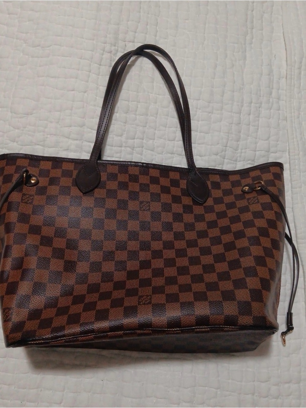 Louis Vuitton Red Striped Interior Tote with Black Trim and Gold Hardware